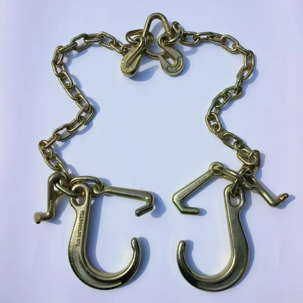 G70 V Chain 5/16 in × 2 Ft Tow Chain Drag Chain Bridle w/ 8″ Medium J Hooks, T- Hook & J-Hook w/Grab Hooks Wrecker