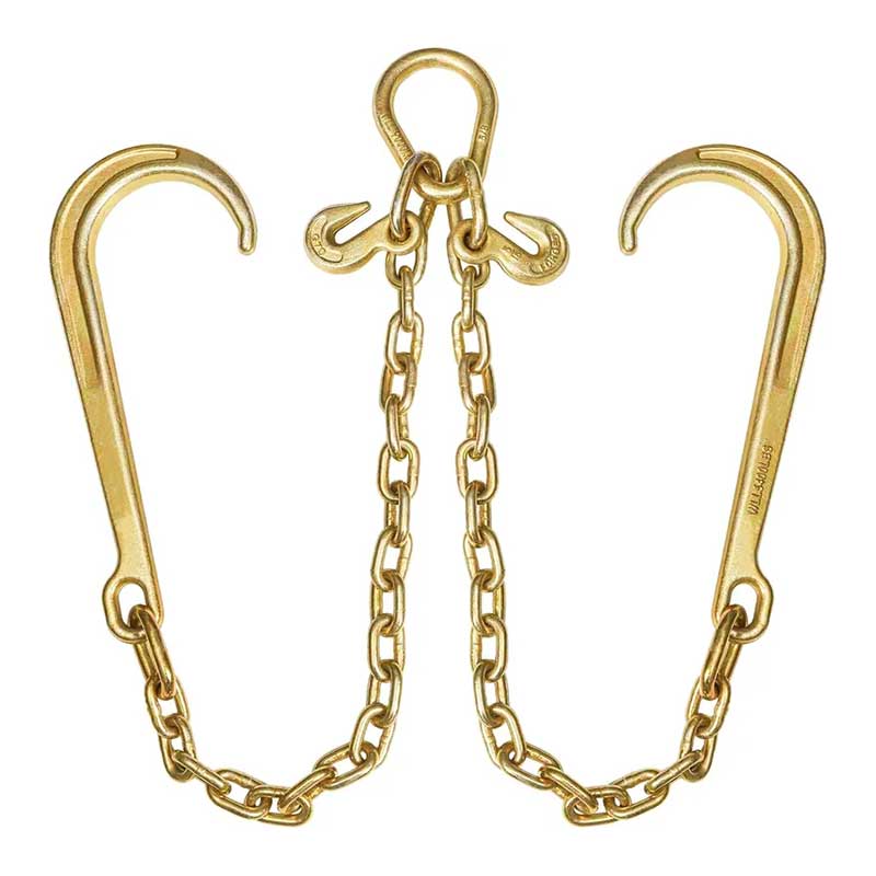 V-Bridle Transport Truck Tow Trailer Chain with Double 15" J Hooks