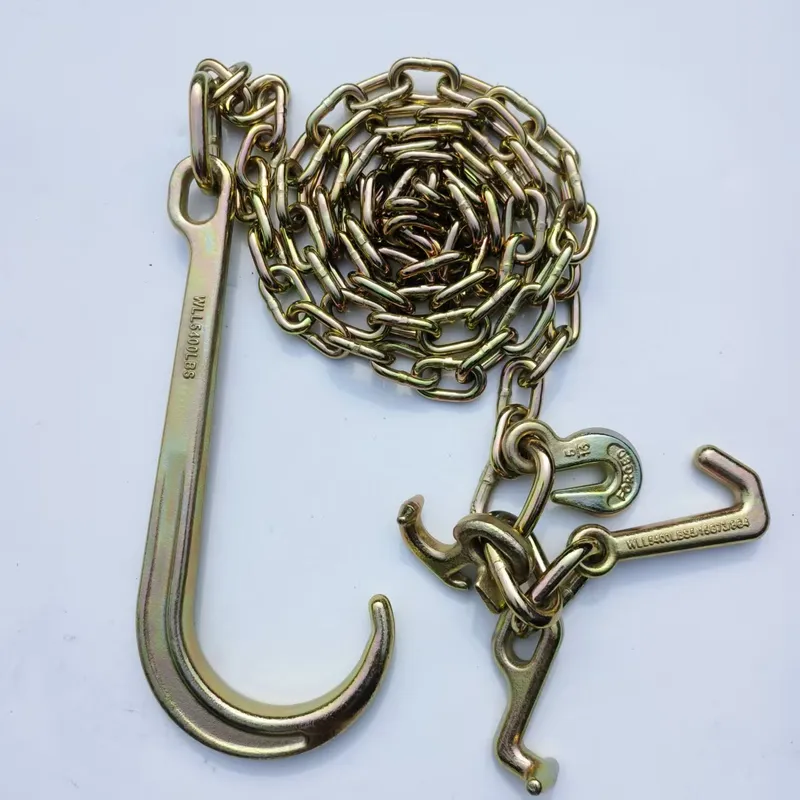 V-Bridle Transport Truck Tow Trailer Chain with Double 8 J Hooks V-Bridle Transport Truck Tow Trailer Chain with Double 8 J Hooks